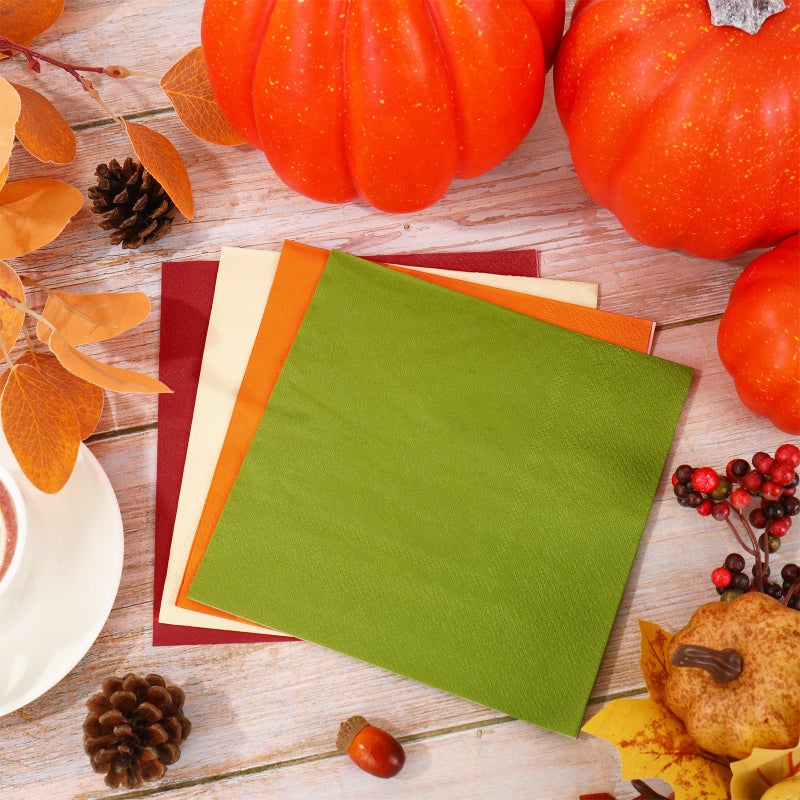 Whaline 80Pcs Thanksgiving Fall Paper Napkins Autumn Colors Luncheon Napkin 4 Colors Disposable Dinner Dessert Napkin for Home Kitchen Party Supplies - Image 4